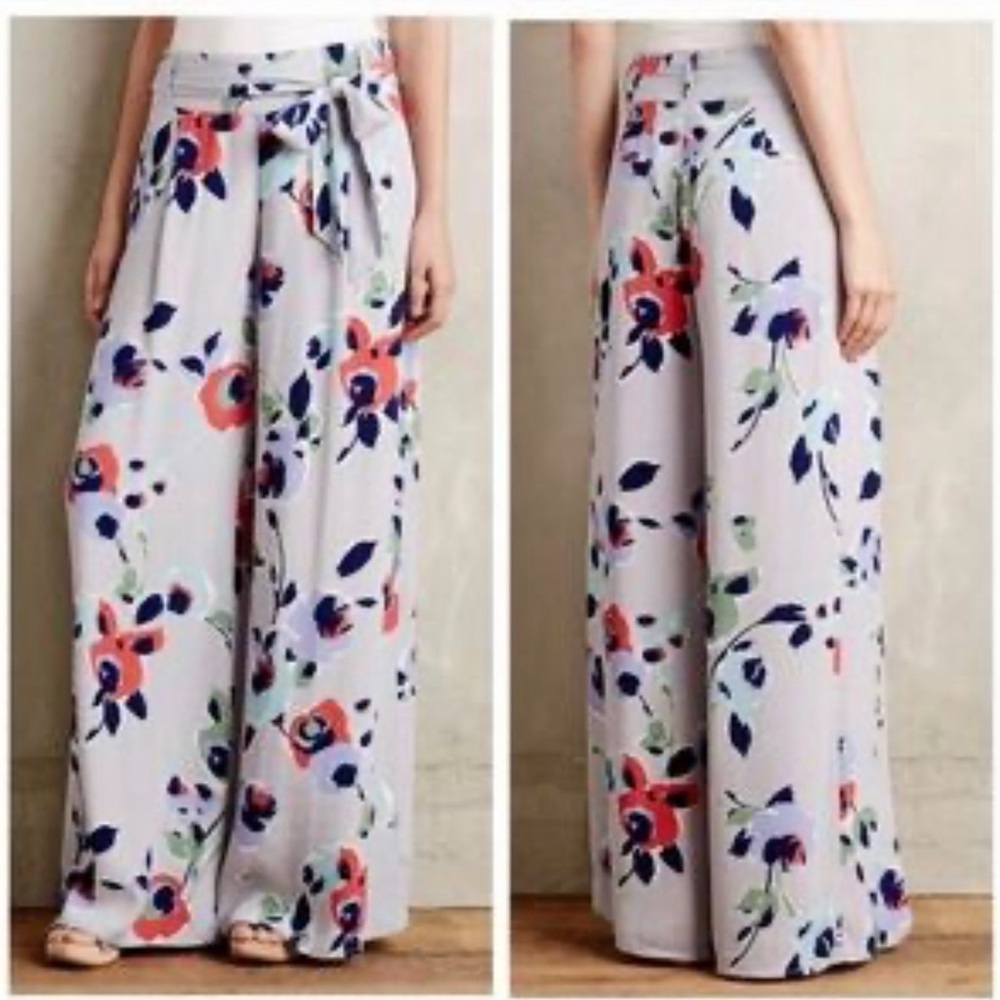ELEVENSES Anthropologie Floral Wide Leg Pants - Multicolor SIZE 6